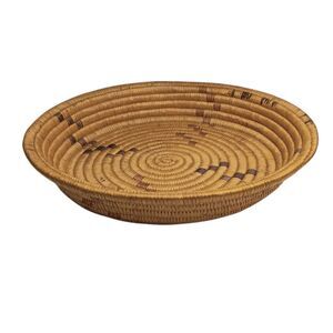 VTG Alaskan Inuit Basket Hand Woven Round Shallow Bowl Yellow Brown 9.5" x 1.5"